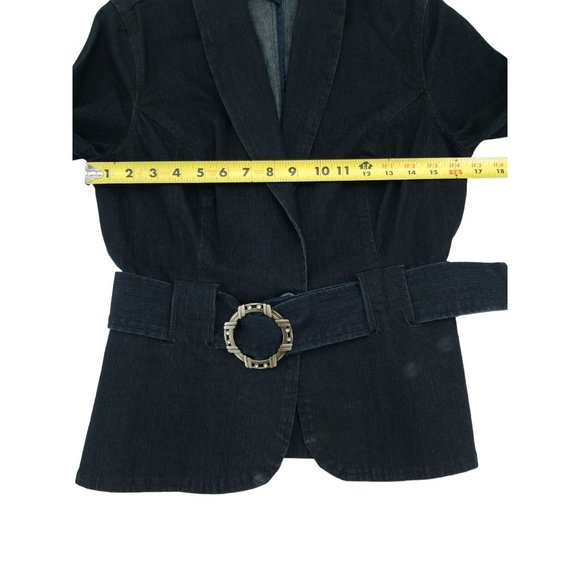 A-Line Dark Wash Belted Denim Blazer Jacket Women's Size Small - Picture 8 of 12